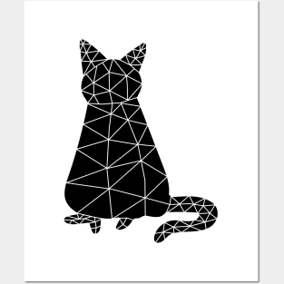 Cat sits straight showing his tail, Cat Geometric for Light Posters and Art